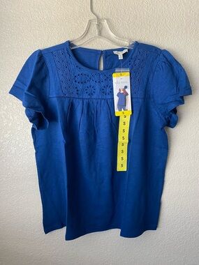 Ella Moss Navy Blouse with Embroidered Detail size Small